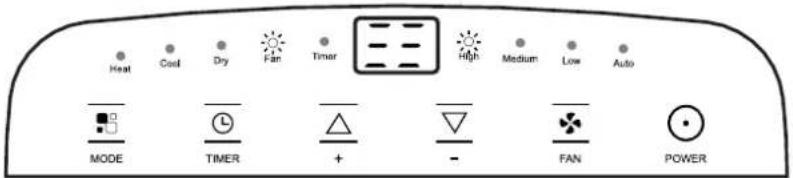 Heat Cool Dry Fan Timer High Medium Low Auto MODE TIMER + - FAN POWER
