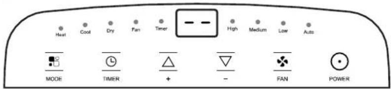 Heat Cool Dry Fan Timer -- -- High Medium Low Auto MODE TIMER + - FAN POWER