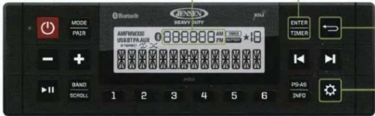 MODE PAIR JENNEN HEAVY DUTY AMFMW031 AM USB/TPA-AUX 0 888888 PM *18 ENTER TIMER BAND SCROLL 1 2 3 4 5 6 PS-AS INFO