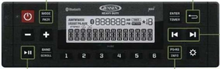 MODE PAIR AMFMWCHI 8888888 AM 18 USBINT PA AUX PS-AS INFO PANSS BAND SCROLL 1 2 3 4 5 6 ENSEN WEAV DUTY Enter TIMER