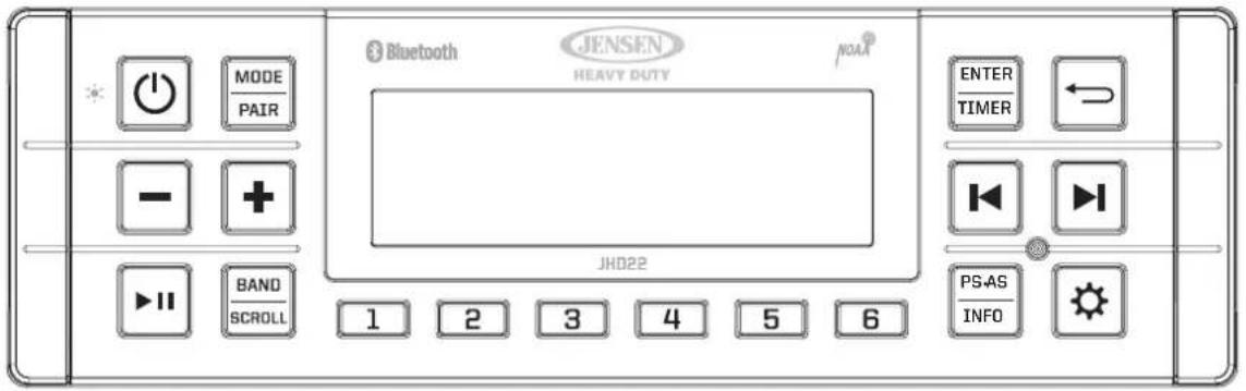 Bluetooth JENSEN HEAVY DUTY NOAA® ENTER TIMER ← - + - BAND SCROLL JHD22 1 2 3 4 5 6 PS-AS INFO