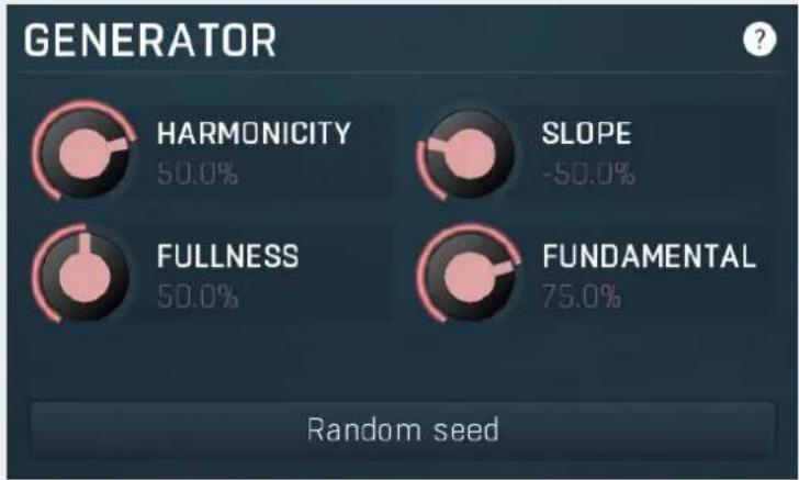 GENERATOR HARMONICITY 50.0% SLOPE -50.0% FULLNESS 50.0% FUNDAMENTAL 75.0% Random seed