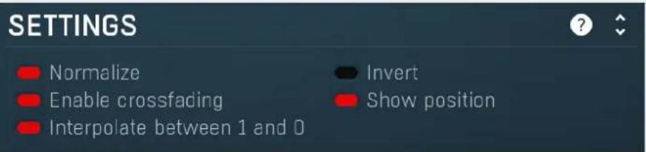 SETTINGS Normalize Enable crossfading Interpolate between 1 and 0 Invert Show position