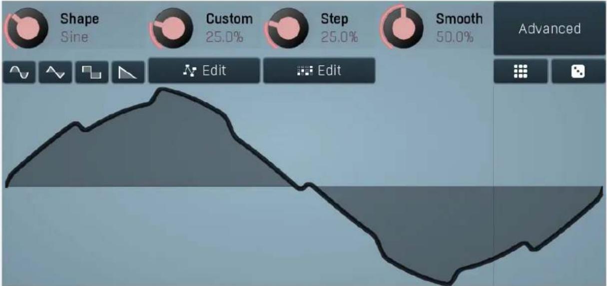Shape Sine Custom 25.0% Step 25.0% Smooth 50.0% Advanced Edit Edit