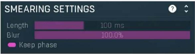 SMEARING SETTINGS Length 100 ms Blur 100.0% Keep phase