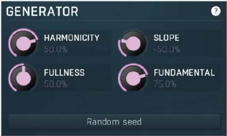 GENERATOR HARMONICITY 50.0% SLOPE -50.0% FULLNESS 50.0% FUNDAMENTAL 75.0% Random seed