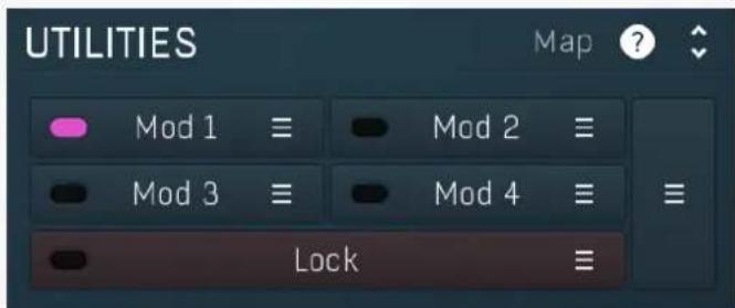 UTILITIES Map ? Mod 1 Mod 2 Mod 3 Mod 4 Lock ≡