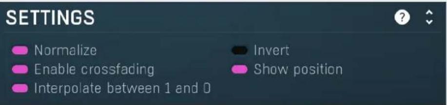 SETTINGS Normalize Enable crossfading Interpolate between 1 and 0 Invert Show position