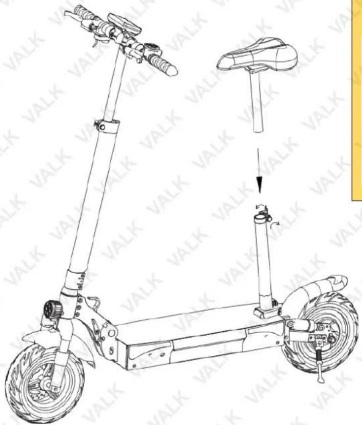 Technical diagram of an electric scooter with labeled components and a hand valve assembly, showing part numbers and directional arrows.