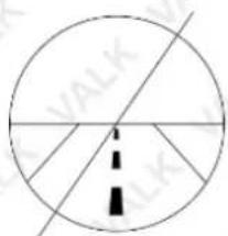 Diagram showing a circle with intersecting lines and a dashed vertical line, labeled 'VALK' in the top right corner.