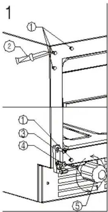 Technical diagram of a mechanical assembly with numbered components and directional arrows indicating motion or force