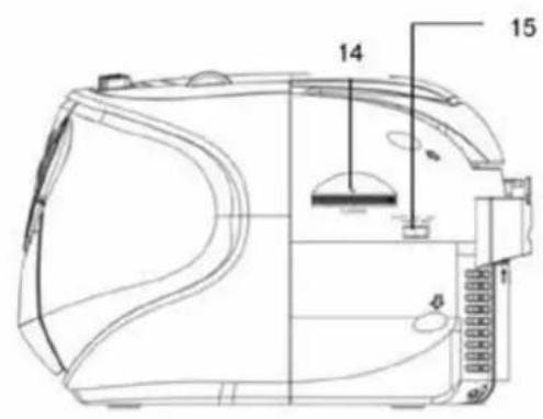 Technical diagram of a device with numbered components, likely a front view or interior view.