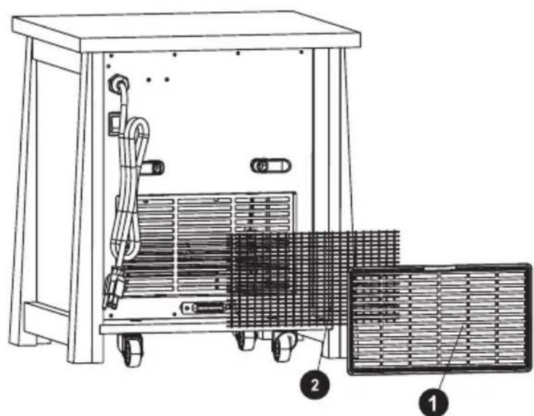 Technical diagram of an air conditioner unit with labeled components and internal wiring