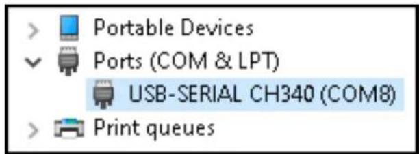 Portable Devices Ports (COM & LPT) USB-SERIAL CH340 (COM8) Print queues