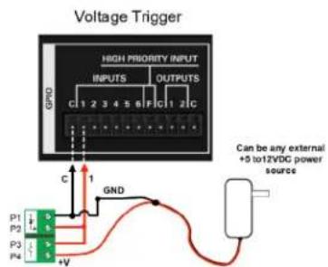 Voltage Trigger HIGH PRIORITY INPUT INPUTS OUTPUTS GND C 1 2 3 4 5 6 F C 1 2 C P1 P2 P3 P4 +V GND Can be any external +5 to12VDC power source
