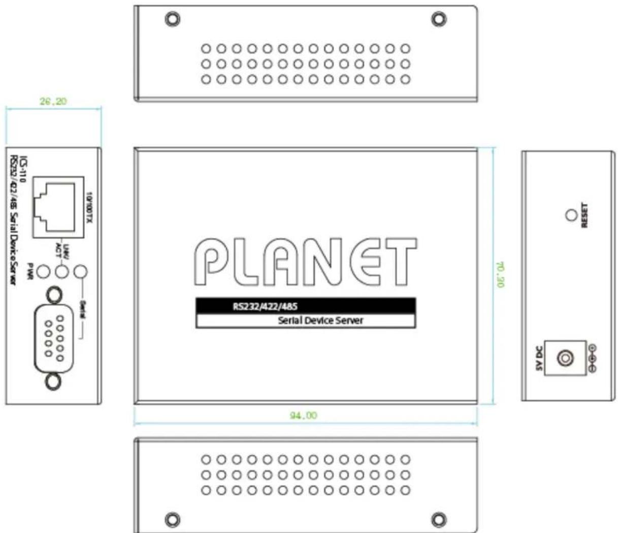 26.20 10/100TX RS232/42/485 Serial Device Server IC5-110 PWM UART Signal PLANET RS232/422/485 Serial Device Server 94.00 70.20 L35EN NV DC