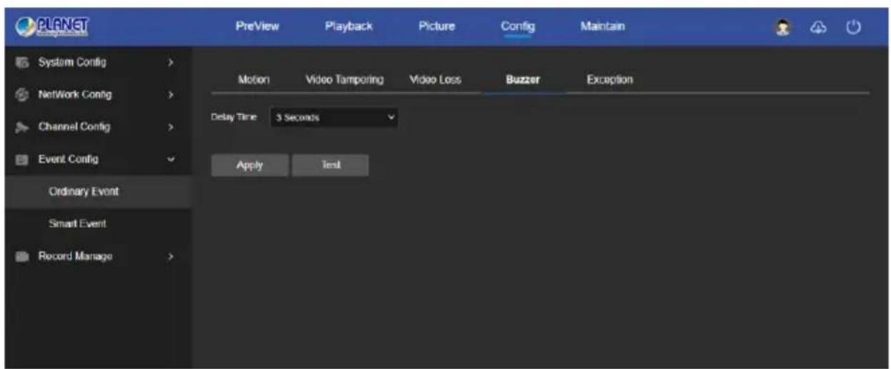 PLANET System Config > NetWork Config > Channel Config > Event Config Ordinary Event Smart Event Record Manage >