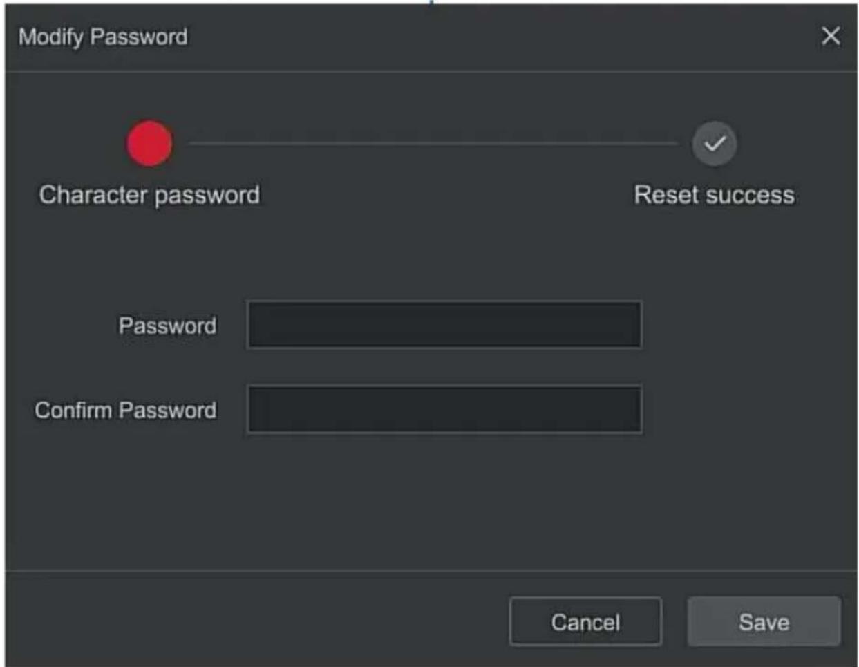 Modify Password Character password Reset success Password Confirm Password Cancel Save
