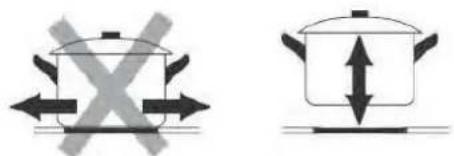 Diagram showing cooking pots with crossed arrows indicating heating or cooling conditions