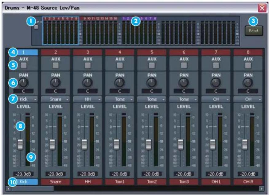 Drums - M-48 Source Lev/Pan 1 2 3 4 5 6 7 8 9 10 11 12 13 14 15 16 1 2 3 4 5 6 7 8 Reset 4 1 AUX 5 PAN 6 Kick 7 LEVEL 8 -20.0dB 9 -20.0dB 10 Kick SNARE HH Tom1 Tom2 Tom3 OH L OH R 4 2 AUX 5 AUX 6 AUX 7 AUX 8 AUX PAN C PAN C PAN C PAN C PAN C PAN C TOMS TOMS TOMS OH OH LEVEL LEVEL LEVEL LEVEL LEVEL LEVEL LEVEL LEVEL LEVEL LEVEL LEVEL LEVEL HV-20.0dB HV-20.0dB HV-20.0dB HV-20.0dB HV-20.0dB HV-20.0dB