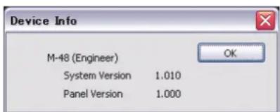 Device Info M-48 (Engineer) System Version 1.010 Panel Version 1.000 OK