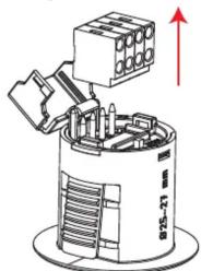Technical diagram of a mechanical assembly with labeled components and directional arrow