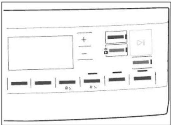 Diagram of a device control panel with labeled buttons and indicators for display, audio, and playback controls