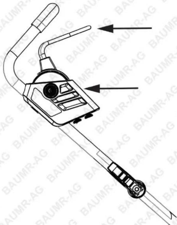 Technical diagram of a mechanical device with labeled components and directional arrows indicating assembly or assembly.