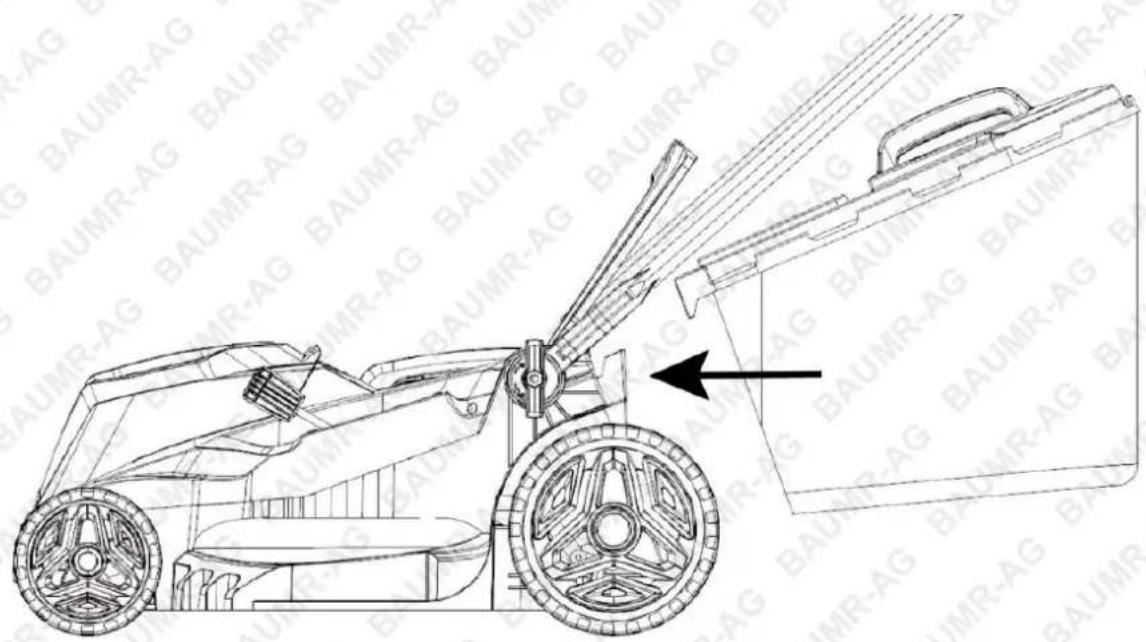 Technical line drawing of a mechanical device with labeled components and assembly annotations