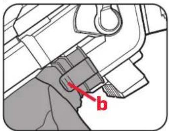 Technical diagram showing a mechanical component with labeled part 'b' and red arrow indicator