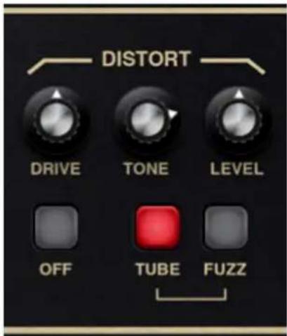 DISTORT DRIVE TONE LEVEL OFF TUBE FUZZ