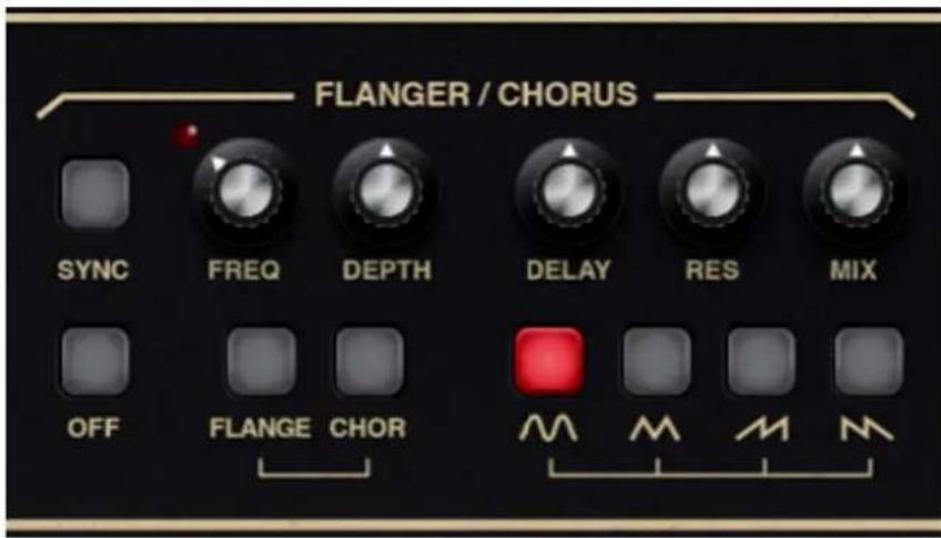 FLANGER / CHORUS SYNC FREQ DEPTH DELAY RES MIX OFF FLANGE CHOR MM MM MM
