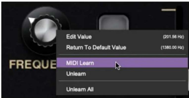 Edit Value (201.56 Hz) Return To Default Value (1380.00 Hz) MIDI Learn Unlearn Unlearn All