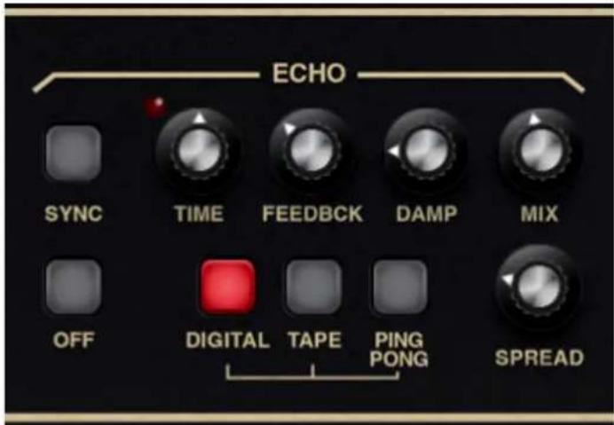 ECHO SYNC TIME FEEDBCK DAMP MIX OFF DIGITAL TAPE PING PONG SPREAD
