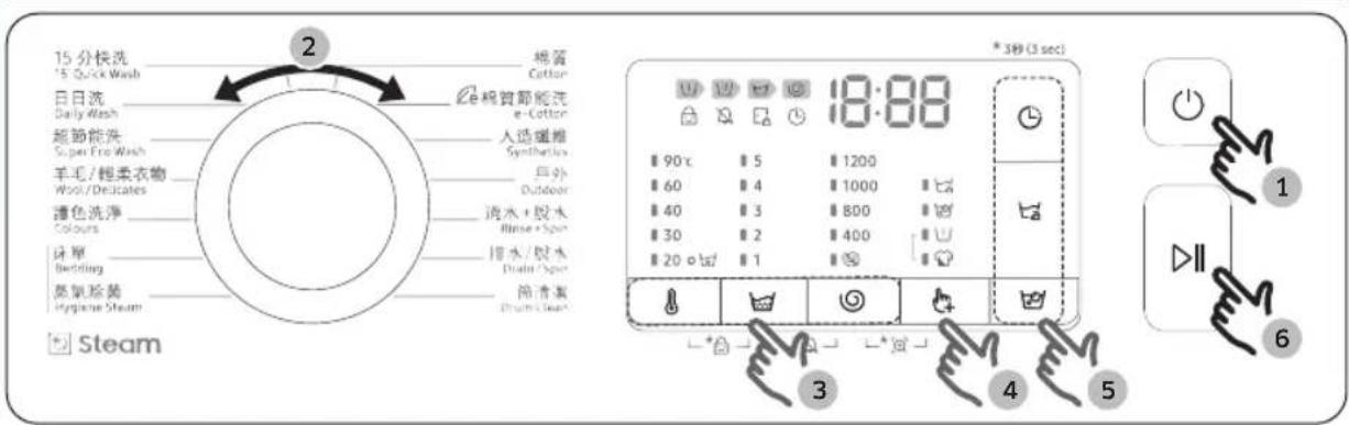 15分快洗 15 Quick Wash 日日洗 Daily Wash 超節能洗 Super Fire Wash 羊毛/輕柔衣物 Wool/Deciates 溝色洗淨 Colours 床單 Bedding 蒸氣堆黃 Hygiene Steam Steam 機窗 Cotton e稅質節能洗 e-Cotton 人造纖維 Synthesis 戶外 Outdoor 流水+脱水 Illness+Spin 排水/脱水 Drain/Sprin 筒清潔 Drush+Slack *3秒(3 sec) 90℃ 5 1200 60 4 1000 40 3 800 30 2 400 20 o lsd 1 3 4 5 1…