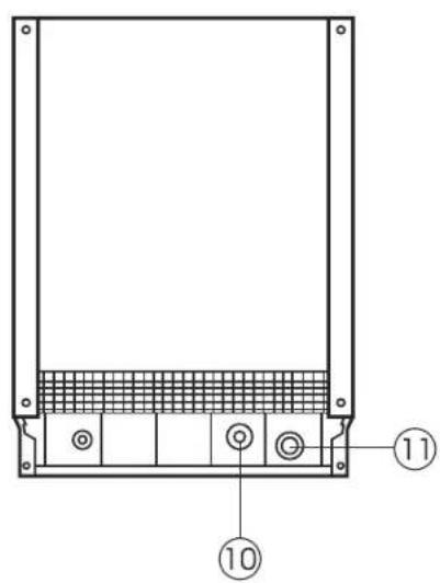 Technical diagram of a rectangular enclosure with labeled components, including grid pattern and numbered parts 10 and 11.