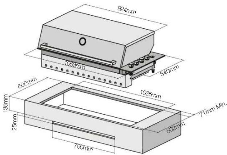 924mm 1063mm 540mm 600mm 1025mm 71mm Min. 135mm 25mm 502mm 700mm