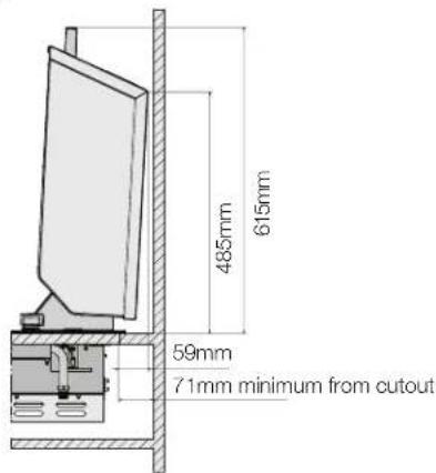 485mm 615mm 59mm 71mm minimum from cutout