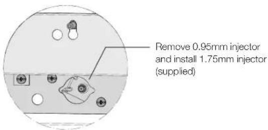 Remove 0.95mm injector and install 1.75mm injector (supplied)