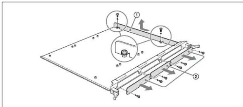 Technical diagram of a mechanical assembly with labeled components and directional arrows indicating motion or movement.