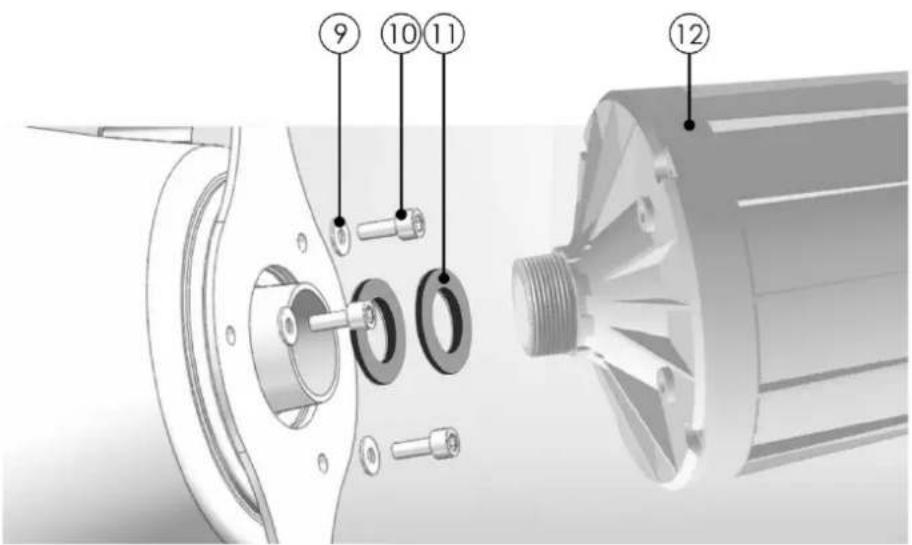 Technical diagram of a mechanical assembly with numbered parts labeled 9, 10, 11, and 12