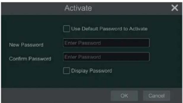 Activate Use Default Password to Activate New Password Enter Password Confirm Password Enter Password Display Password OK Cancel