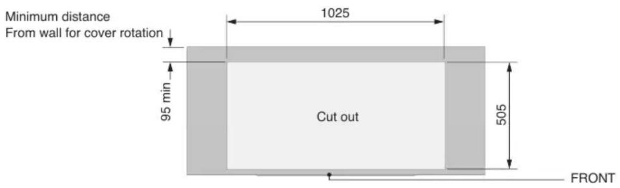 Minimum distance From wall for cover rotation 95 min 1025 Cut out 505 FRONT