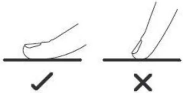 Diagram showing two hand positions on a line with checkmark and cross symbols indicating correct and incorrect states.