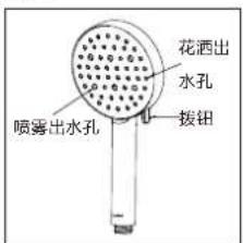 花洒出 水孔 喷雾出水孔 拨钮