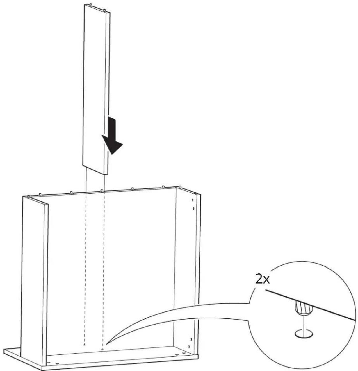 Technical diagram showing a mechanical assembly with a 2x magnified view of a component labeled '2x'