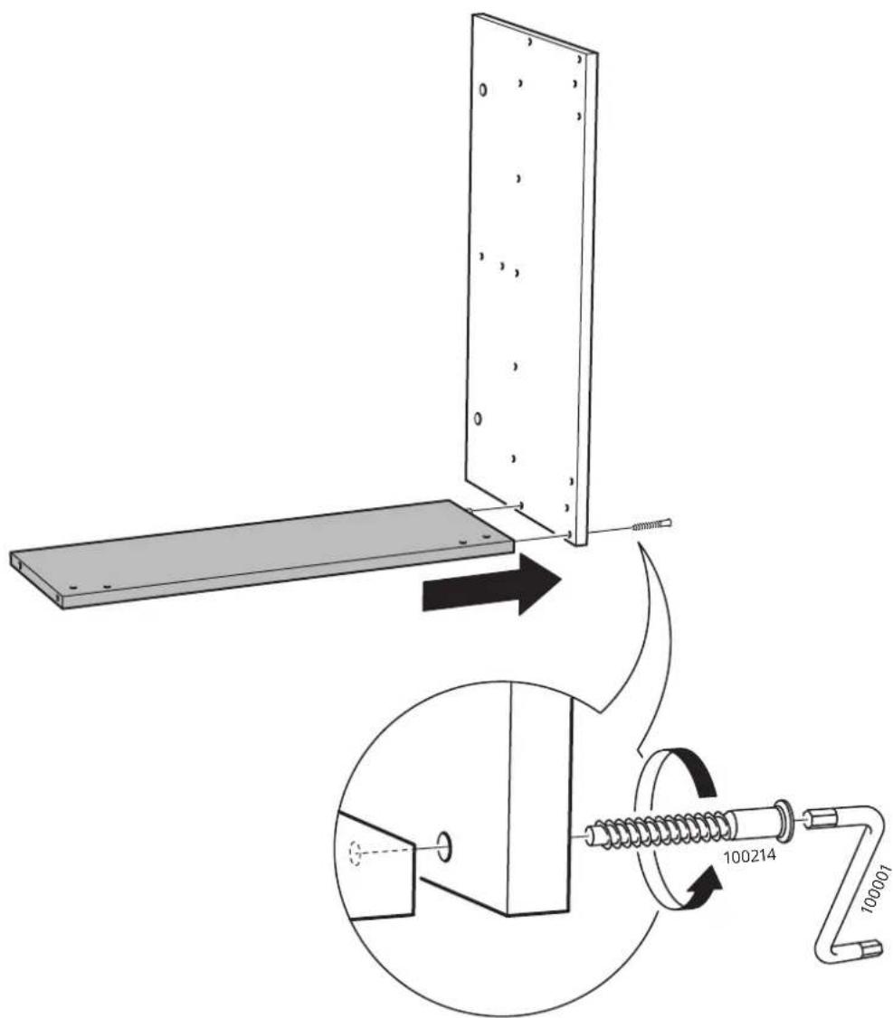 Technical diagram showing a mechanical assembly with labeled parts and a magnified view of the component being threaded.