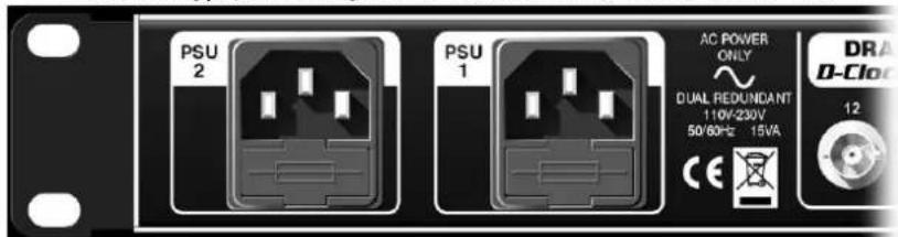 PSU 2 PSU 1 AC POWER ONLY DUAL REDUNDANT 110V-230V 50/60Hz 15VA DR D-Clo 12