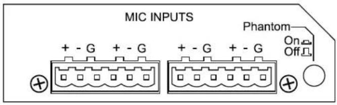 MIC INPUTS Phantom + - G + - G + - G + - G On Off