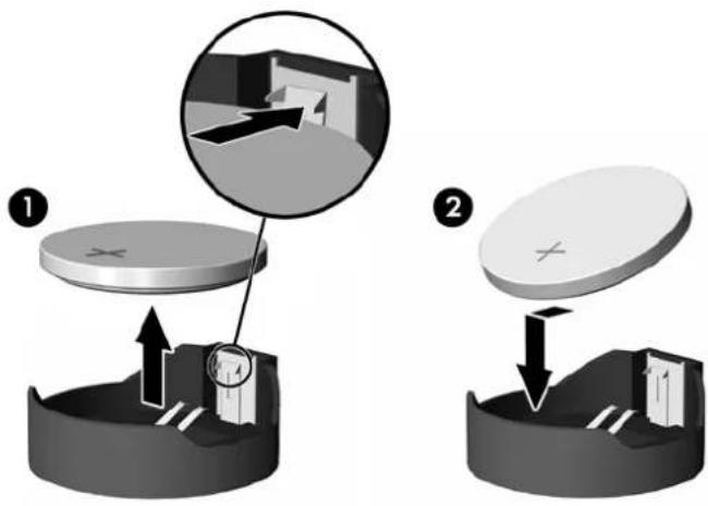 Diagram illustrating two steps of a mechanical or electrical component assembly, labeled 1 and 2, with arrows indicating movement and components.